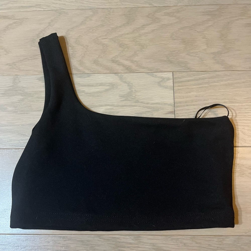 One Shoulder Black Cropped Shirt